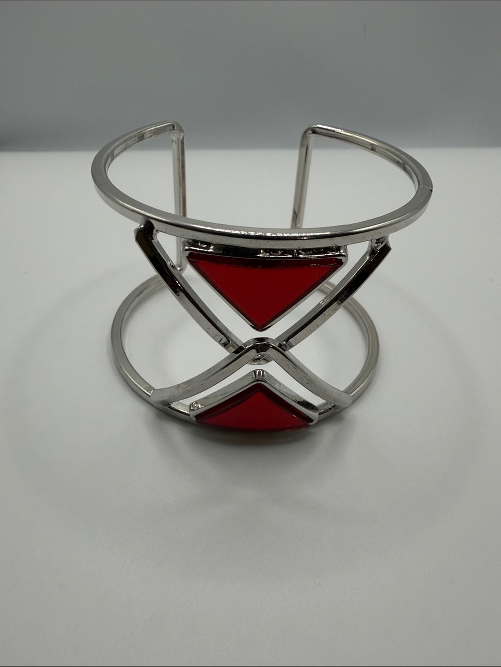 Silver Cuff Bracelet with Red Triangle Accents